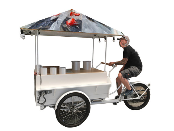 Mobiler Verkaufsstand Pr�sentationsstand autonomer Betrieb mit LED Leuchtpodest f�r Getr�nkespender