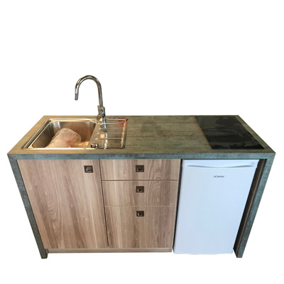 Minik�che Zimmerservic mit Cerankochfeld, Sp�le, K�hlschrank, Schubladen und optionalem H�ngeschrank